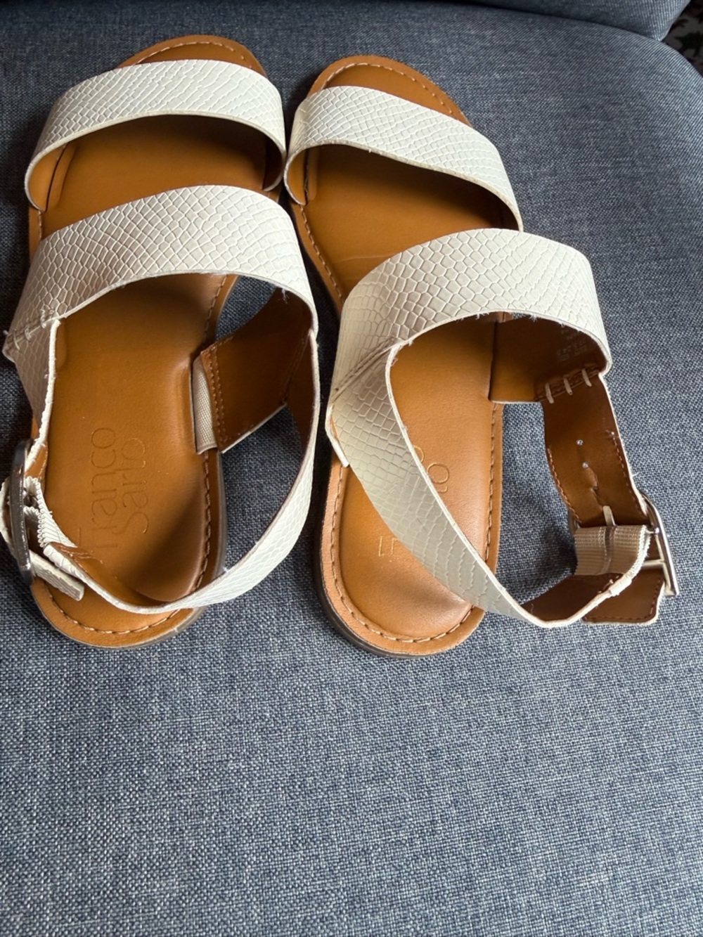 Franco Sarto White Textured Leather Sandals | Ankle Strap | Size 7.5 - Picture 4 of 7